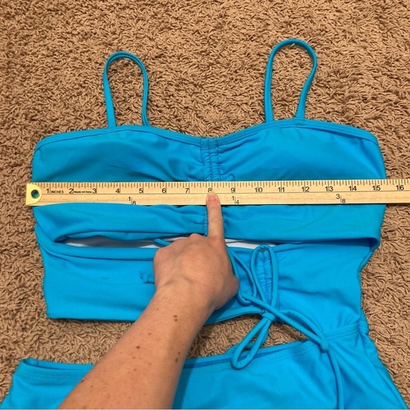 Swim Suit Blue One Piece with Cutouts Women’s Large Turquoise Bathing Suit - Picture 7 of 8